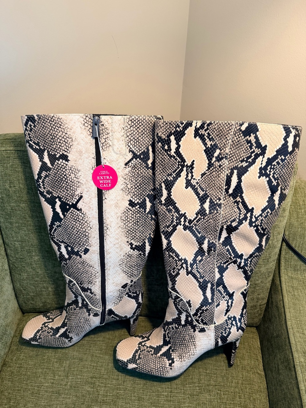 Vince Camino Snake Print Knee-High Boots, Extra Wide Calf, Sz 11, NWT